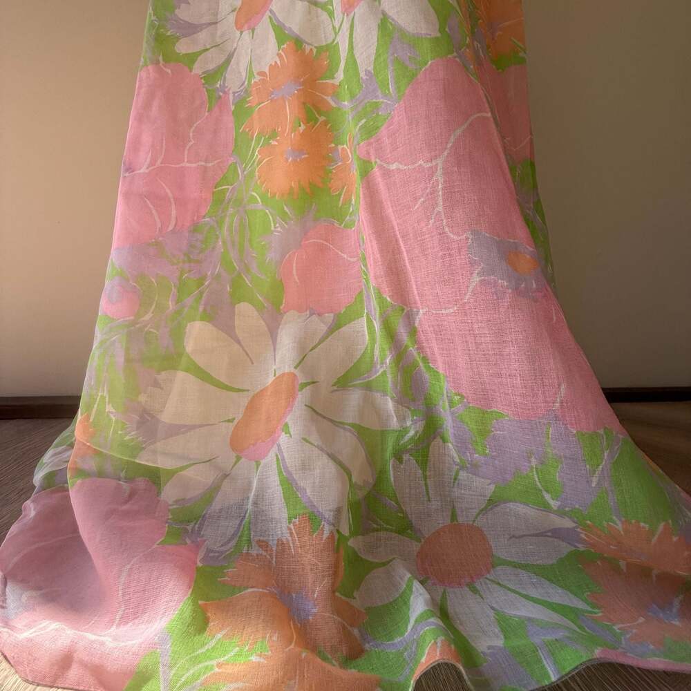 Vintage 1960s Union Label Floral Chiffon Empire Waist Maxi Dress - Picture 10 of 14
